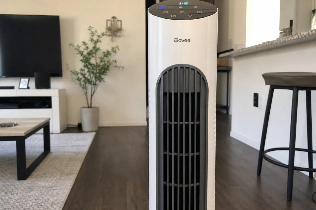 Govee smart-ventilator styres fra telefonen: App, stemme og RGB-lys til omkring 1.000 kr.