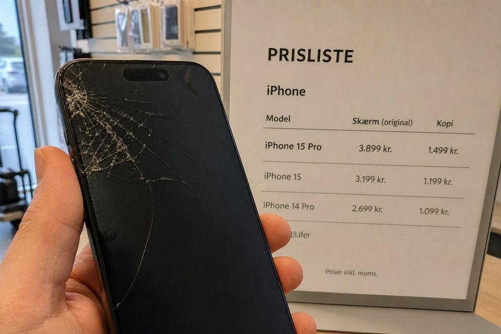 Knust iPhone-skærm i 2026: Prisen svinger fra under 900 til næsten 4.000 kroner
