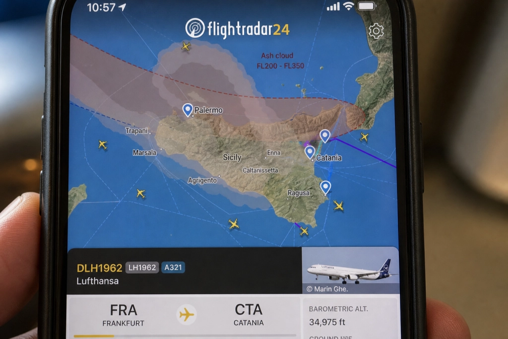Etna sender aske over Sicilien: Sådan tjekker du din flyafgang med Flightradar24