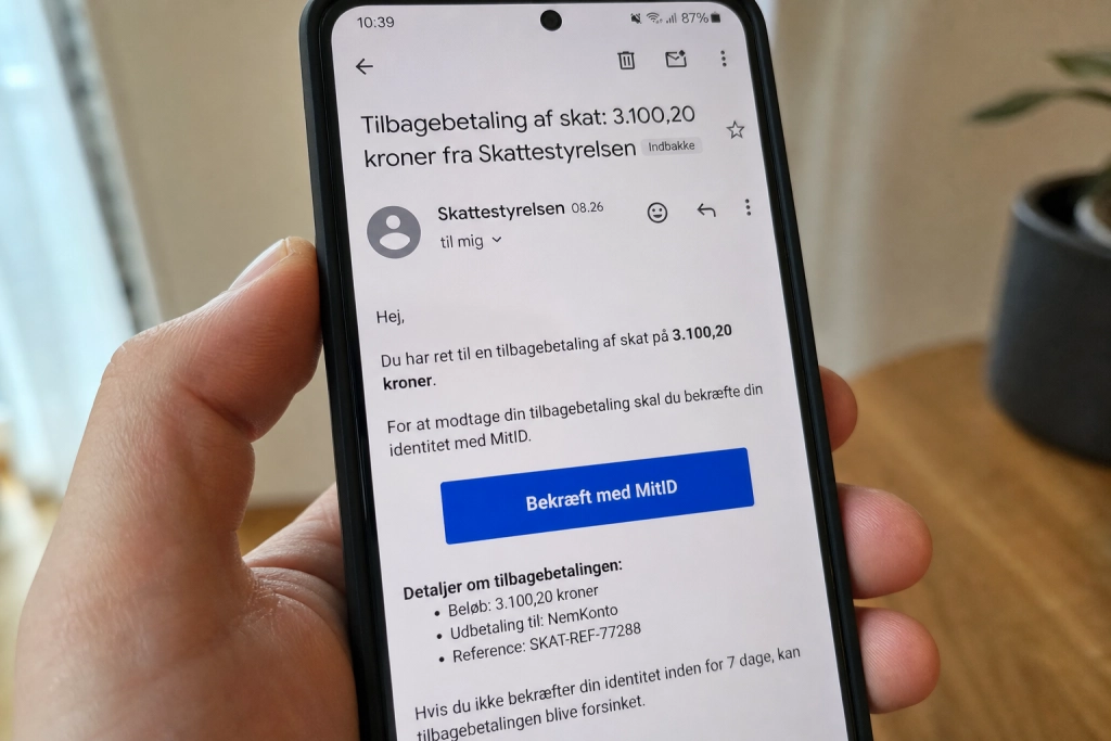 Klik ikke på denne mail fra 'Skattestyrelsen'